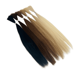 Various shades of synthetic hair extensions displayed side by side on a white background.